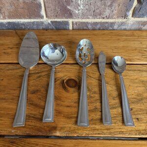 Set Of 5 Pieces Pfaltzgraff Miranda Sand Stainless Serving Hostess Set Beaded